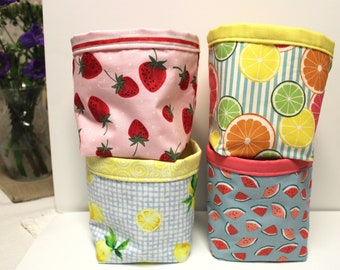 Bright Colored Fruit Fabric Baskets, Storage container, Home Decor, Reversible Basket