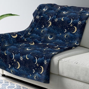 Celestial Sherpa Fleece Blanket | Night Sky, Sun, Moon, and Galaxy Design| Sun and Moon Blanket| Galaxy Blanket |Esoteric Celestial Blanket