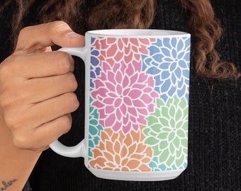 Pastel Flowers Mug, Boho Pastel Coffee Mug, Mother's Day Floral Tea Cup, Pastel Floral Nature Mug, Flower Garden Lover Gift, BOHO floral cup