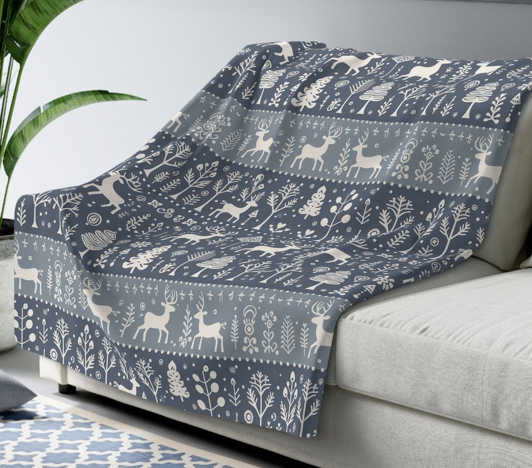 Nordic Hygge Sherpa Fleece Blanket, Winter Lodge Sherpa Blanket, Hygge