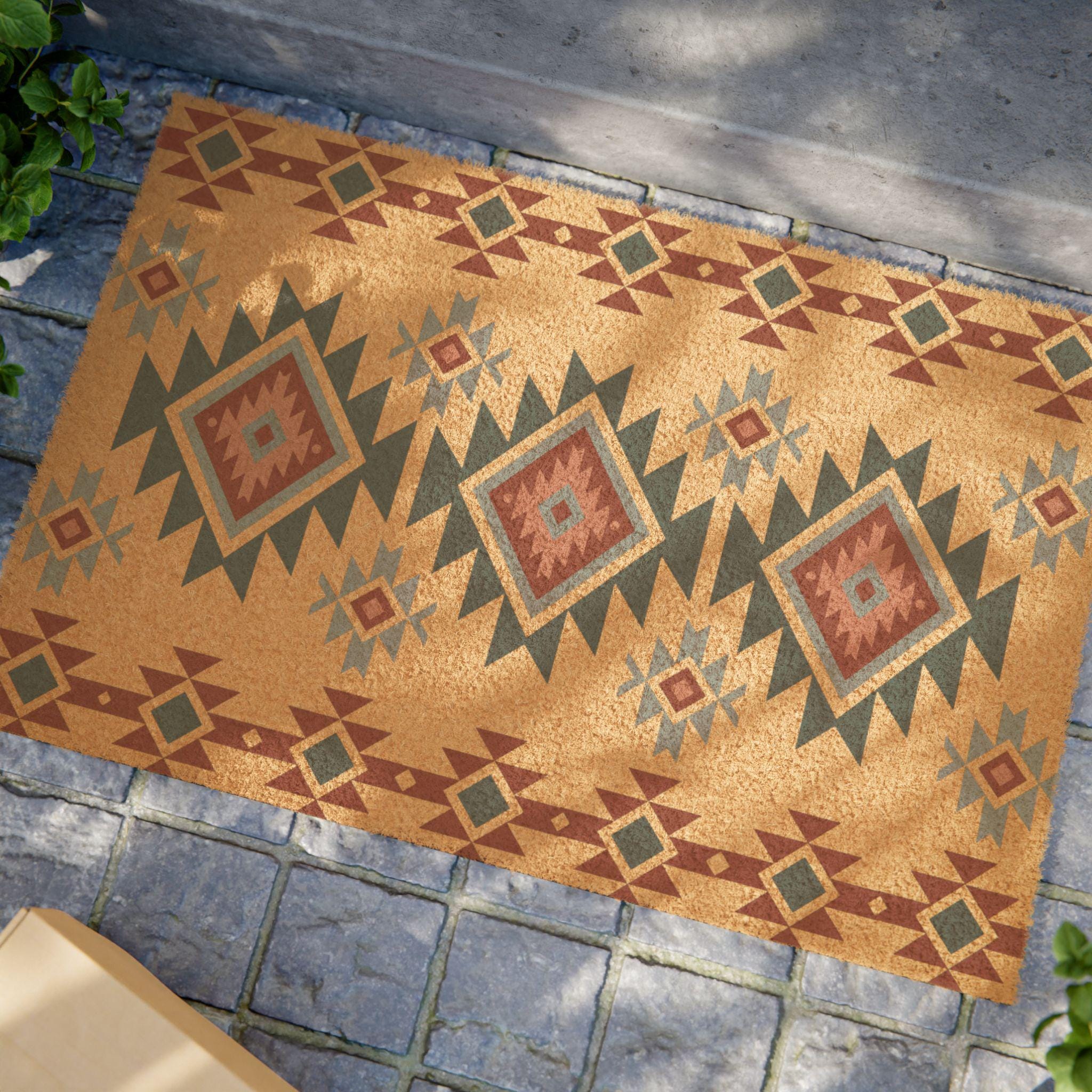 Southwest Coir Doormat: Aztec Tribal Design, Non-slip Entry Rug - Etsy