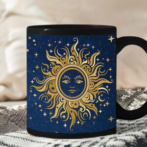 Celestial Sun and Moon Mug – 11oz  Unique Cosmic Black Coffee Cup | Cosmic Sun and Moon Coffee Mug | Celestial Mug Gift for Coffee Lovers