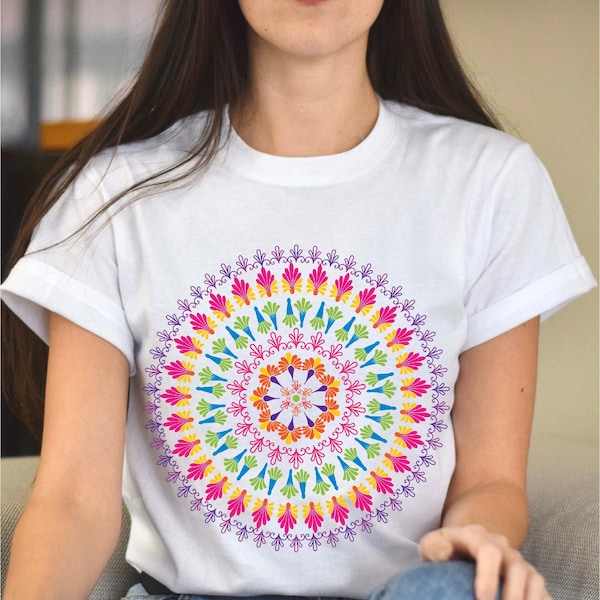 Sustainable Art Deco Mandala T-Shirt| Eco-Friendly Mandala Shirt| Colorful Mandala Shirt| Cute Spring Shirt| Art Deco Mandala Happy Shirt