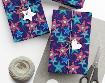 Dashed Allover Stars Gift Wrap Papers, Dancing Stars Gift Wrap, Star on Star Gift Wrap, Concentric Stars Gift Wrap, Eco-Friendly Gift Wrap