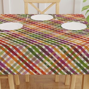 Autumn Plaid Tablecloth, Harvest Table Linen, Orange Green Plum Cream Plaid