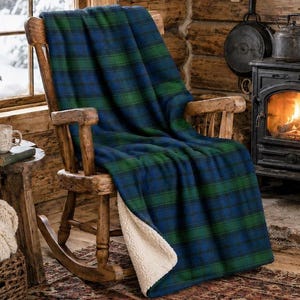 Blackwatch Tartan Sherpa Blanket | Plaid Cozy Throw