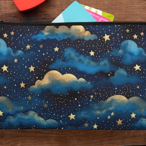 Night Sky Accessory Pouch, Celestial Make-Up Bag, Celestial Pen Pouch, Clouds and Stars Cosmic Accessory Pouch, Cosmic Coin Bag,Pencil Pouch