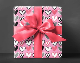 Eco-Friendly Pen & Inke Hearts Gift Wrap, Brushstroke Hearts Gift Wrap, Hand Drawn Valentine's Gift Wrap, Pen and Ink Valentines Gift Wrap