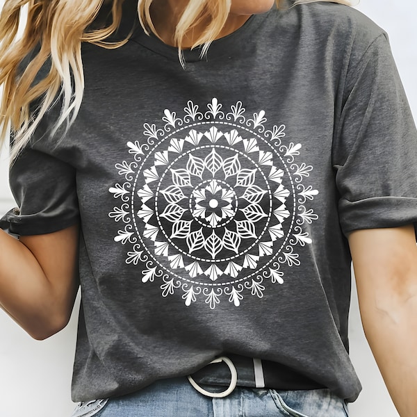 Sustainable Art Deco Medallion Shirt| Eco-Friendly Boho Mandala Shirt| Denim Mandala Shirt| Boho Spring Shirt| Art Deco Denim Mandala shirt