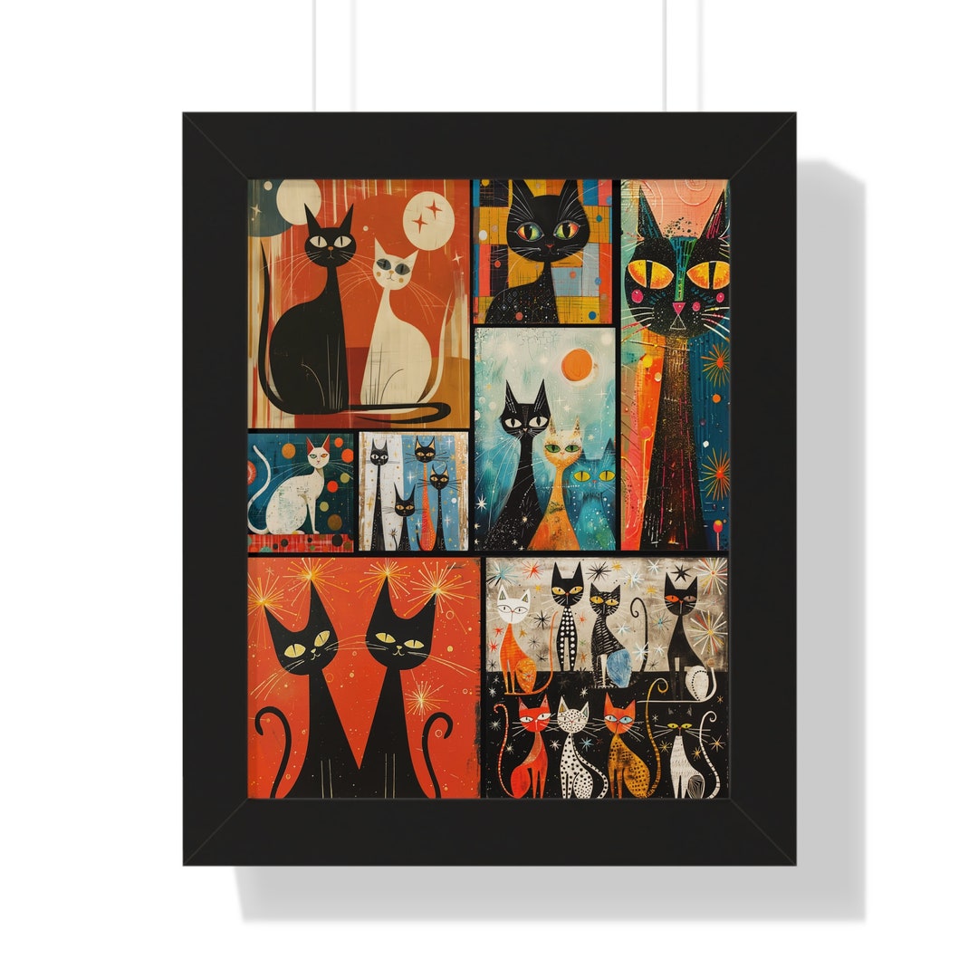 Whimsical Kitty Collage Framed Vertical Poster 11 X 14 Framed Dazed and ...