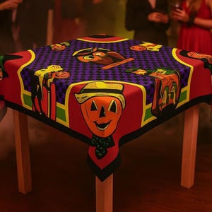 Nostalgische Halloween Tischdecke / Halloween Vintage Vibes Charaktere Tischdecke / Halloween Party Dekoration / Retro Halloween Geschenk