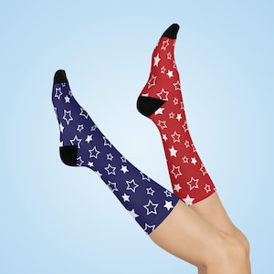 All Stars Red/Blue Cushioned Crew Socks, Americana Patriotic Footwear, Comfortable Crew Socks, Fun USA Socks, Athletic Supportive Socks