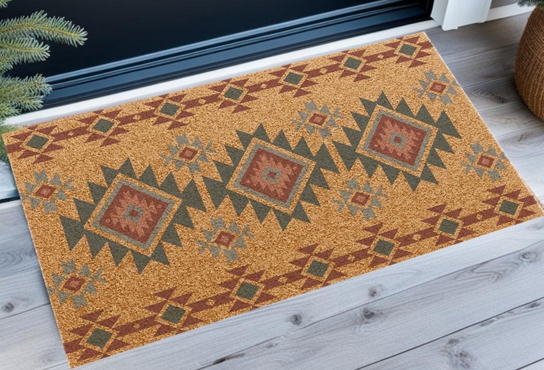 Southwest Coir Doormat: Aztec Tribal Design, Non-slip Entry Rug - Etsy