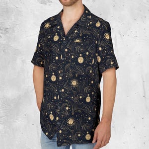 Celestial Hawaiian Shirt: Suns, Moons, Stars - Aloha Button-Down