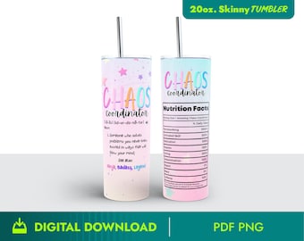 Chaos Coordinator Tumbler, 20oz Skinny Tumbler, 20 oz Skinny Tumbler Wrap, Mom Chaos Coordinator, Chaos Coordinator PNG, Pastel Colors
