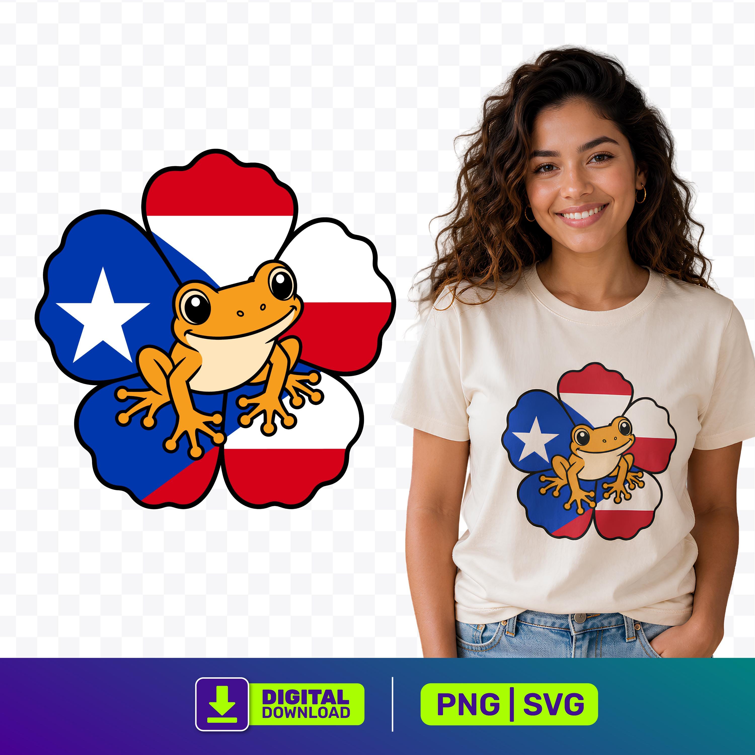 Coqui Frog Hibiscus SVG PNG | Puerto Rico Flag Cut File Boricua