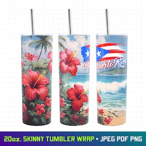 Puerto Rico, Puerto Rico Tumbler, 20oz Tumbler Wrap, Puerto Rico Vlag, Puerto Ricaanse, Boricua, Hibiscus Bloem, Sublimatie