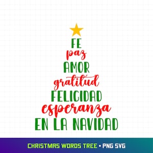 Mots de Noël arbre, Svg Noël, arbre de Noël Svg, Svg Noël espagnol, Noël latino, Clipart Noël, fichier coupé