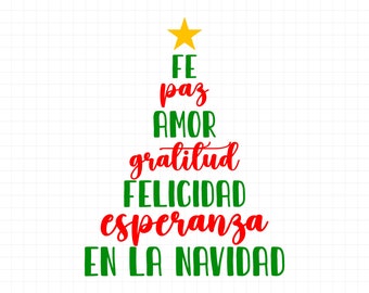 Christmas Words Tree, Christmas Svg, Christmas Tree Svg, Spanish Christmas Svg, Latino Christmas, Christmas Clipart, Cut File