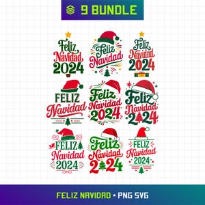 Feliz Navidad 2024 Svg, Feliz Navidad 2024 Png, Pacote Feliz Navidad Svg, Natal Espanhol, Árvore de Natal, Chapéu de Natal, Citações de Natal