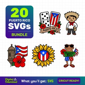 Fuerte Rico SVG Bündel | Boricua Cut Dateien für Cricut & Silhouette | Die puertoricanische Flagge, Insel Karte, Coquí, Hibiscus Clipart