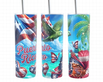 Puerto Rico Glitter Tumbler, 20oz Tumbler Wrap, Puerto Rico Tumbler Wrap, Boricua Tumbler Wrap, Puerto Rican Tumbler, Puerto Rico Flag