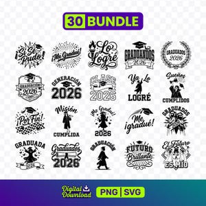 Spansk examen SVG PNG-paket 2026, Klass 2026 Klippfiler, Boricua Graduandos Clipart (digital nedladdning)