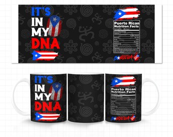 Está en mi ADN Puerto Rico, envoltura de taza de 11 oz, taza de Puerto Rico, diseños boricuas, bandera de Puerto Rico, orgullo puertorriqueño, png para sublimación