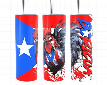 Puerto Rico Rooster, 20oz Tumbler Wrap, Puerto Rico Tumbler, Puerto Rico Flag, Puerto Rico Png, Boricua, Puerto Rican Pride, Sublimation