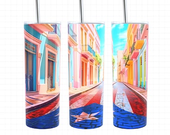 Puerto Rico Tumbler Wrap, 20oz Skinny Tumbler Wrap, Old San Juan Png, Puerto Rico Flag, Puerto Rico Png, Puerto Rico Tumbler Design, Boricua