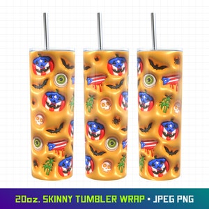 Puerto Rico Halloween Tumbler, 20oz Tumbler Wrap, Puerto Rico 3D Tumbler, Inflated Tumbler Wrap, Puerto Rico Flag, Puerto Rico Png, Boricua