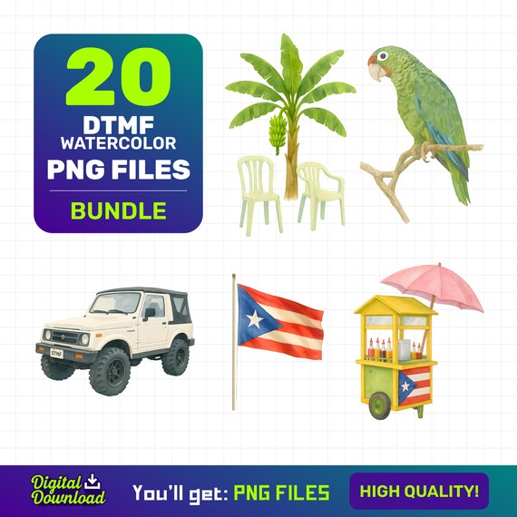 DTMF Watercolor PNG Bundle | Puerto Rico Watercolor PNG | Debi Tirar Fotos | Boricua Png | Sapo Concho Png | Bandera Puerto Rico | Sillas