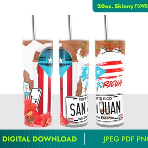 Puerto Rico Tumbler Wrap, Puerto Rico Tumbler, Puerto Rico, 20 oz Skinny Tumbler, Boricua Tumbler, Boricua Design, Puerto Rico Flag