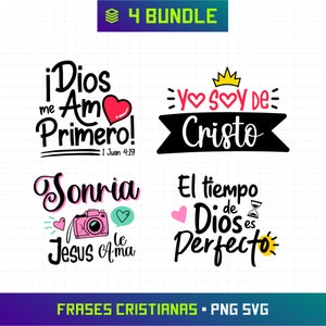 Phrases chrétiennes Svg, Svg de citations chrétiennes, citations chrétiennes espagnoles, ensemble de cliparts chrétiens, fichiers SVG religieux, fichiers d'artisanat chrétien