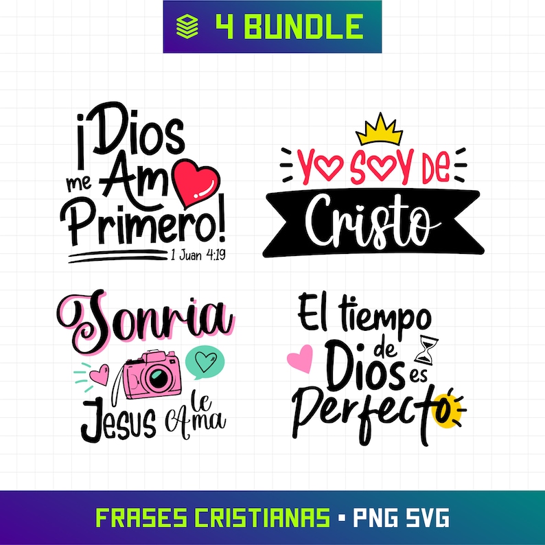 Christian Phrases Svg, Christian Quotes Svg, Spanish Christian Quotes, Christian Clipart Bundle, Religious SVG files, Christian Craft Files image 1