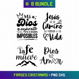 Frases Cristianas SVG, Frases Religiosas PNG, SVG Bundle, Cricut Svg Frases, Frases Bonitas, Camisas Cristianas, Spanish Phrases image 1