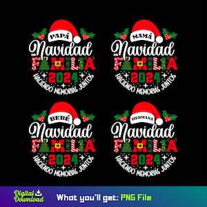 Natal em família 2024, pacote de PNG personalizado, design de camisa de Natal, roupas de família combinando, Natal em família espanhol 2024, arquivos PNG de Natal