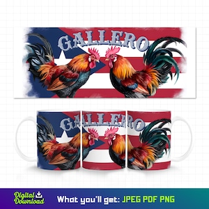 Gallero Puerto Rico Mug, 11oz Mug Wrap, Puerto Rico Mug, Boricua Mug, Puerto Rican, Puerto Rico Design, Roosters Mug Wrap, Puerto Rico Flag