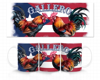 Gallero Puerto Rico Mug, 11oz Mug Wrap, Puerto Rico Mug, Boricua Mug, Puerto Rican, Puerto Rico Design, Roosters Mug Wrap, Puerto Rico Flag