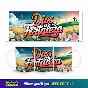Dios Es Mi Fortaleza Mug, 11oz Mug Wrap, Christian Mug Wrap, Religious Mug, Christian Quote, Semana Santa, Christian Design, God, Jesus Mug