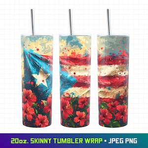 Puerto Rico Tumbler, Puerto Rico Design Tumbler, Boricua Tumbler, 20oz Tumbler Wrap, Puerto Rico Flag, Puerto Rican, Hibiscus Flowers