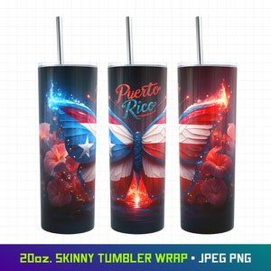 Puerto Rico Tumbler Wrap, Puerto Rico Butterfly Tumbler, 20oz Tumbler Wrap, Puerto Rico Flag, Puerto Rican, Boricua, Puerto Rico Design