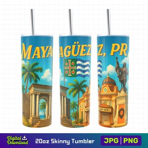 Mayagüez Puerto Rico Tumbler Wrap 20oz PNG, Skinny Tumbler Sublimation, Digital Download, Puerto Rican Culture, Travel Gift