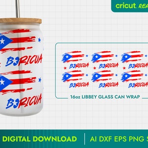 Puerto Rico Libbey Glass Wrap, Puerto Rico Svg, Puerto Rico Flag, Puerto Rican Flag, Puerto Rico PNG, 16 oz Glass Can Wrap, Boricua Svg