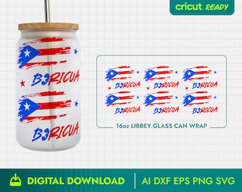 Puerto Rico Libbey Glass Wrap, Puerto Rico Svg, Puerto Rico Flag, Puerto Rican Flag, Puerto Rico PNG, 16 oz Glass Can Wrap, Boricua Svg
