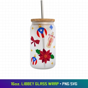 Puerto Rico Christmas, 16oz Libbey Wrap, Boricua, Puerto Rico, Puerto Rico Png, Puerto Rico Flag, Christmas Libbey Wrap, Puerto Rico SVG