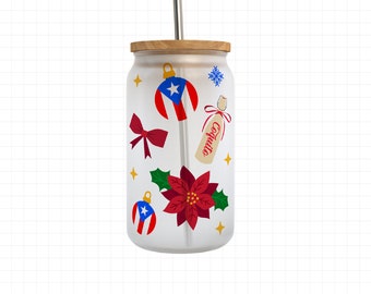 Puerto Rico Christmas, 16oz Libbey Wrap, Boricua, Puerto Rico, Puerto Rico Png, Puerto Rico Flag, Christmas Libbey Wrap, Puerto Rico SVG