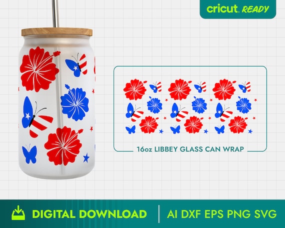 16 oz Libbey Glass Wrap, Hibiscus Pattern, Puerto Rico Libbey Wrap, Hibiscus Libbey, Beer Glass Can Wrap, Puerto Rico Svg, Puerto Rico Png,