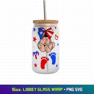 Puerto Rico Baby Libbey Wrap, 16oz Libbey Wrap, Glass Can, Baby Shower, Boricua, Puerto Rico Design, Puerto Rico Flag, Cut File, UV DTF