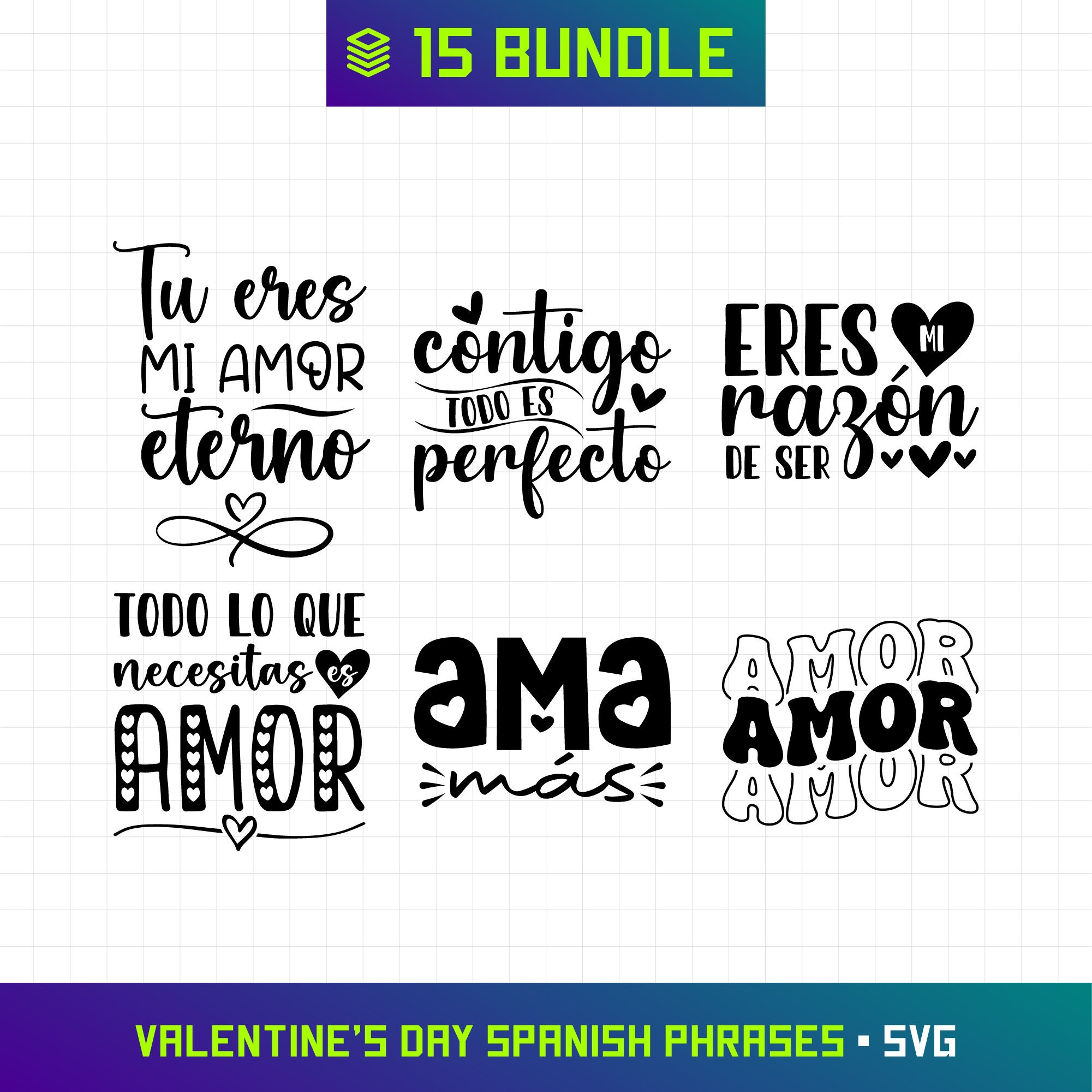Spanish Valentines Day Svg, Spanish Phrases Svg, Spanish Valentines Day Svg Bundle, Love Svg Bundle, Dia del amor, San Valentin, Cut File
